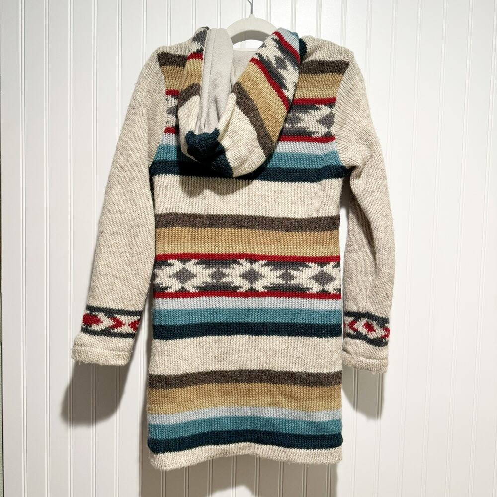 Laundromat Aztec Wool Hooded Jacket Fleece Lined Size Small Made In Nepal - Picture 7 of 7